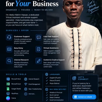 Hire Abdul-Rahim H. - Virtual Assistant, Data Entry, Customer Support Specialist,, IT Support, Live Chat Support, Social Media Assistant